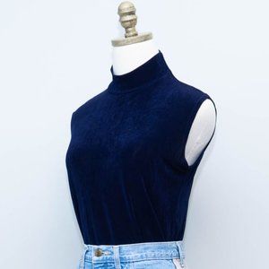 Size L, Blue Slinky Mock Neck Sleeveless Top